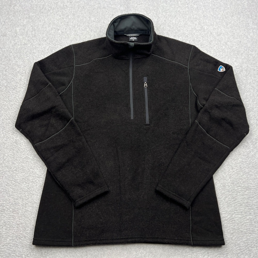 KUHL Interceptr 1/4 Zip Sweater Men Medium Black Fleece Alfpaca Hybrid Knit 3185